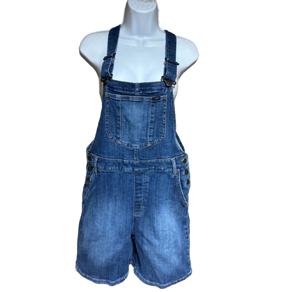 Lee Denim Overall Shorts Size Medium  Blue Bib Jeans Stretch Shortalls